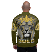 Load image into Gallery viewer, BOLD Unisex Bomber Jacket Karaka Green...Proverbs 28:1 KJV