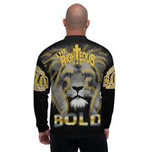 Load image into Gallery viewer, Unisex BOLD Bomber Jacket Black...Proverbs 28:1 KJV