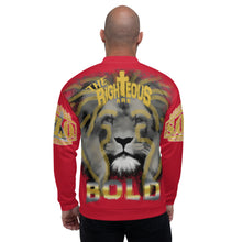 Load image into Gallery viewer, Unisex BOLD Bomber Jacket Red...Proverbs 28:1