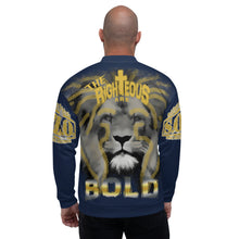 Load image into Gallery viewer, Unisex BOLD Bomber Jacket Navy...Proverbs 28:1 KJV