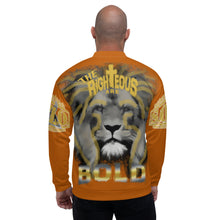 Load image into Gallery viewer, Unisex BOLD Bomber Jacket Tenne Orange...Proverbs 28:1 KJV