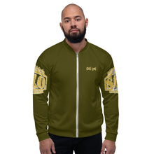 Load image into Gallery viewer, BOLD Unisex Bomber Jacket Karaka Green...Proverbs 28:1 KJV