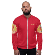 Load image into Gallery viewer, Unisex BOLD Bomber Jacket Red...Proverbs 28:1