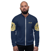 Load image into Gallery viewer, Unisex BOLD Bomber Jacket Navy...Proverbs 28:1 KJV