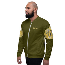 Load image into Gallery viewer, BOLD Unisex Bomber Jacket Karaka Green...Proverbs 28:1 KJV