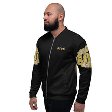 Load image into Gallery viewer, Unisex BOLD Bomber Jacket Black...Proverbs 28:1 KJV