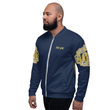 Load image into Gallery viewer, Unisex BOLD Bomber Jacket Navy...Proverbs 28:1 KJV