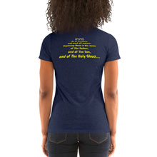 Load image into Gallery viewer, Ladies&#39; &quot;Go Ye&quot; Graphic Tee Navy...Matthew 28:19 KJV